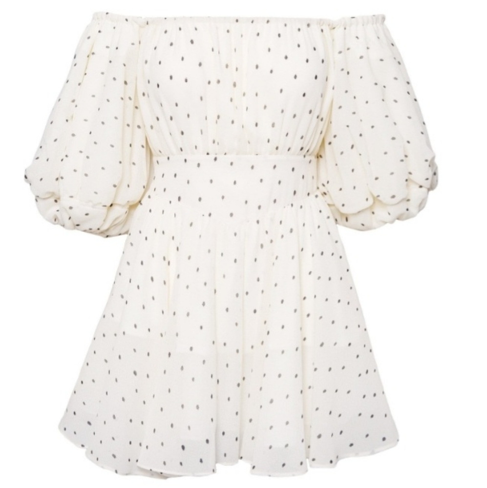 SOLD J.ING White Polka Dot Puff Sleeve Dress Garland Garden